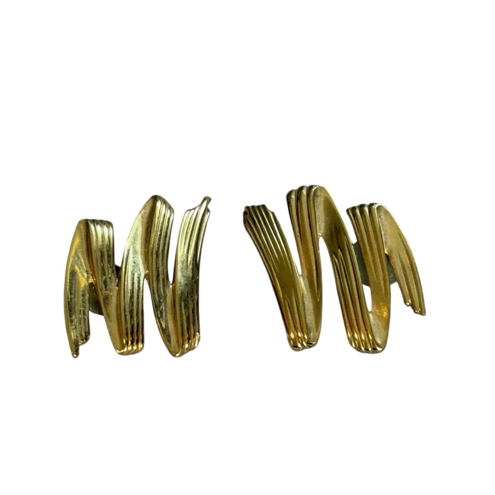 Unbranded Gold-toned Zig Zag Grooved Pierced Earrings Up to 2 Inches